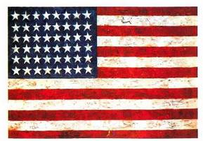 Jasper Johns Bandera (1955 ; New Yorkeko Arte Modernoko Museoa). Koadro hau gerra hotzaren garaian margotua da, eta itxura batean abertzalea den arren, Estatu Batuetan garai hartan zegoen adierazpen askatasunik ezaren kritika gisa ere har daiteke.<br><br>